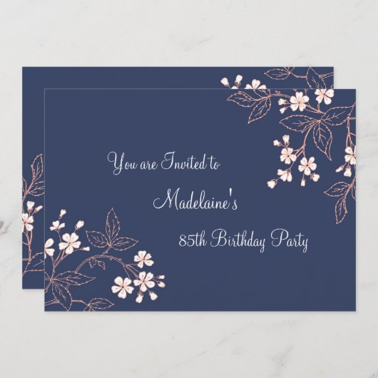 Floral 85th Birthday Party Kaart (Voorkant / Achterkant)