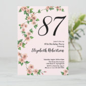 Floral 87th Birthday Invitation in Blush Pink Kaart (Staand voorkant)