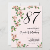 Floral 87th Birthday Invitation in Blush Pink Kaart (Voorkant)