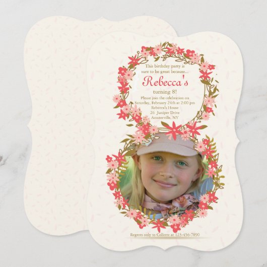 Floral 8 Foto Uitnodiging (Voorkant / Achterkant)