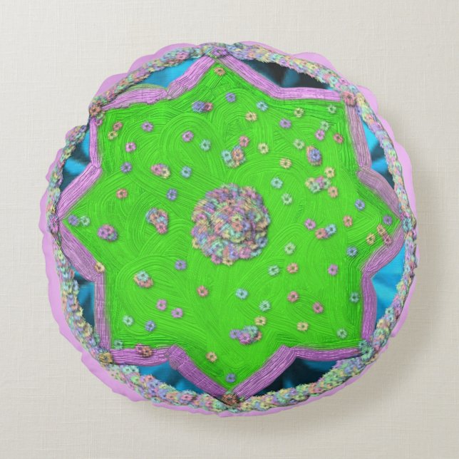 Floral 8-puntige ster Eid Rond Kussen (Voorkant)