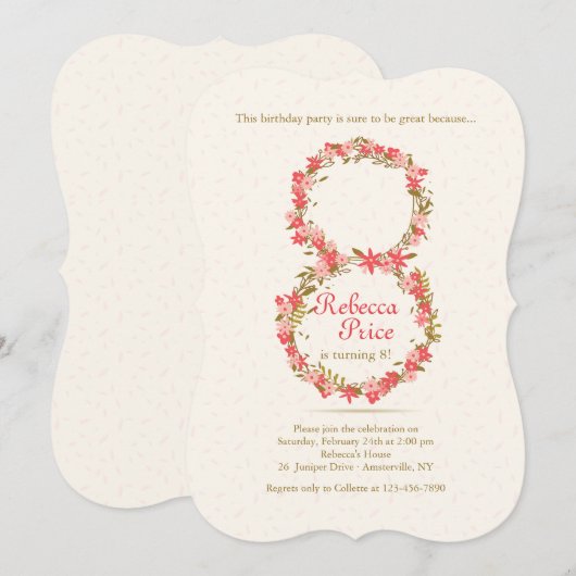 Floral 8 Uitnodiging (Voorkant / Achterkant)