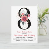 Floral 8th Typography Birthday Invitations (Staand voorkant)