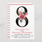 Floral 8th Typography Birthday Invitations (Voorkant / Achterkant)
