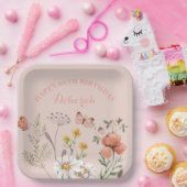 Floral 90ste verjaardag papieren bordje (Feest)