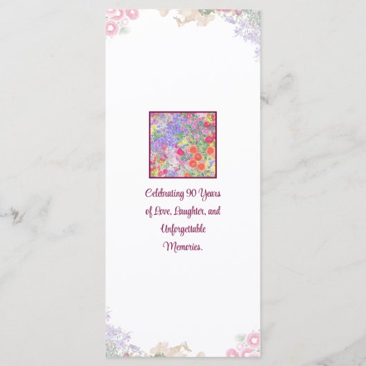 Floral 90ste verjaardagsfeestje - Elegant 90 jaar Menu (Achterkant)