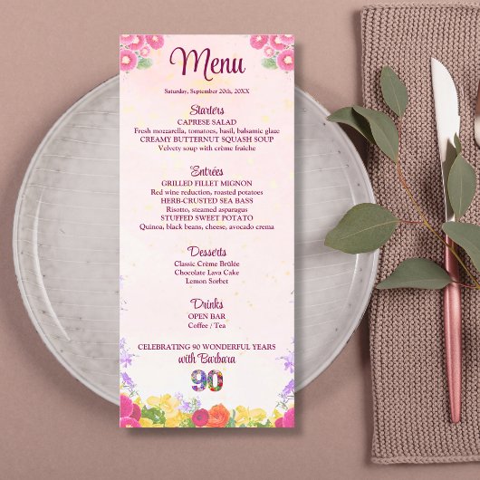 Floral 90ste verjaardagsfeestje - Elegant pastel 9 Menu