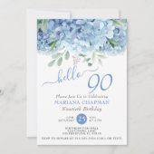 Floral 90th Birthday Blue Hydrangeas Waterverf Kaart (Voorkant)