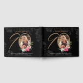 Floral 90th Birthday Elegant Black Gold Custom Gastenboek (Volledig)