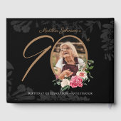 Floral 90th Birthday Elegant Black Gold Custom Gastenboek (Achterkant)