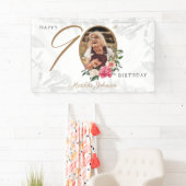 Floral 90th Birthday Elegant White Gold Custom Spandoek (Insitu)