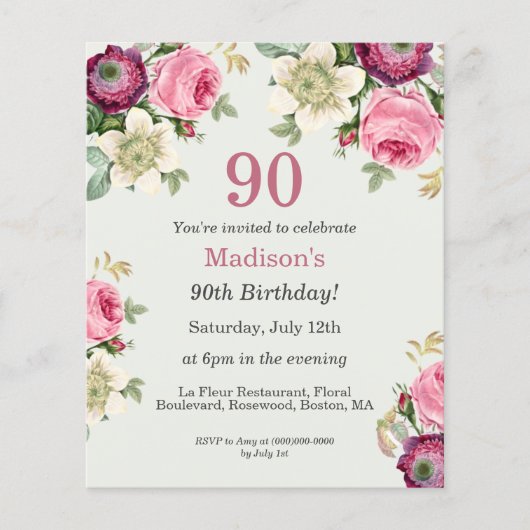 Floral 90th Birthday Invitation (Voorkant)