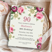 Floral 90th Birthday Invitation