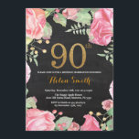 Floral 90th Birthday Invitation Gold Glitter Kaart<br><div class="desc">Floral 90th Birthday Invitation for Women. Waterverf botanische bloem. Gold Glitter. Chalkboard Achtergrond. Roze pinda's Floral Flowers. Volwassen verjaardag. Voor verdere aanpassing,  te klikken gelieve de knoop "van de Aanpassing het"en ons ontwerphulpmiddel te gebruiken om deze sjabloon te wijzigen.</div>