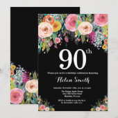 Floral 90th Birthday Invitation Kaart (Voorkant / Achterkant)