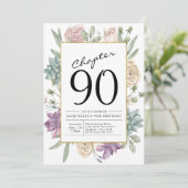 Floral 90th Birthday Invitation Kaart (Staand voorkant)