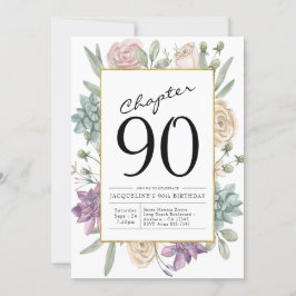 Floral 90th Birthday Invitation Kaart