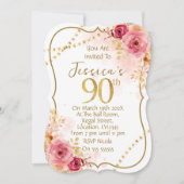 Floral 90th Birthday Invitation Kaart (Voorkant)