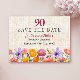 Floral 90th Birthday Save the Date - Garden Party Aankondigingskaart