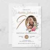 Floral 90th Birthday White Gold Botanical Custom Kaart (Voorkant)