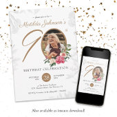 Floral 90th Birthday White Gold Botanical Custom Kaart