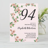 Floral 94th Birthday Invitation in Blush Pink Kaart (Staand voorkant)
