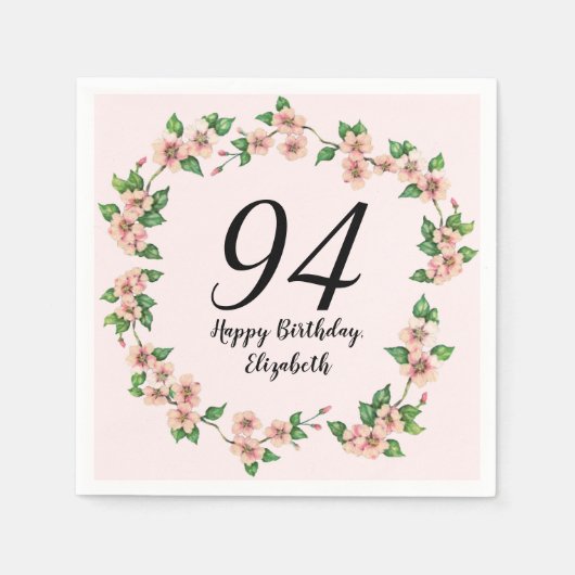 Floral 94th Birthday Pretty Blush Pink Servet (Voorkant)