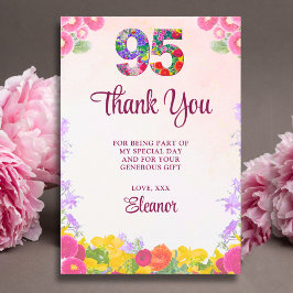 Floral 95th Birthday Thanks - Blush Bloom 95 Years Bedankkaart