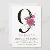 Floral 9th Typography Birthday Invitations (Voorkant)