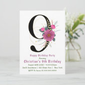 Floral 9th Typography Birthday Invitations (Staand voorkant)