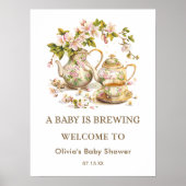 Floral A Baby is Brouwen Baby shower Welkom Poster (Voorkant)