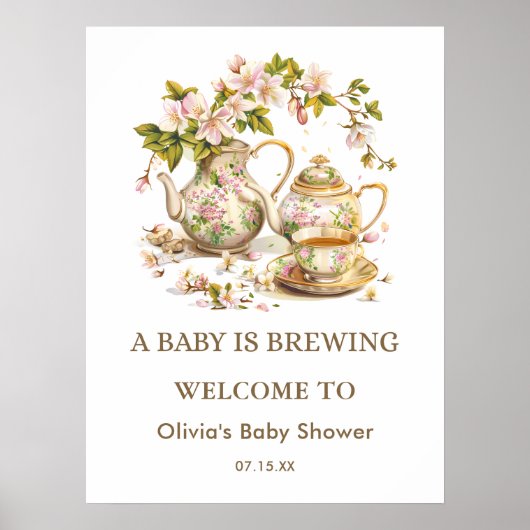 Floral A Baby is Brouwen Baby shower Welkom Poster (Voorkant)