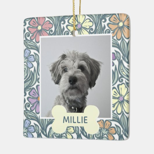 Floral Aangepaste Dog Foto Keramisch Ornament (Links)