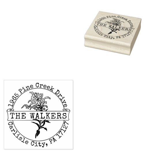 Floral Aangepaste Familienaam Retour Adres Stempel (Gestempeld)