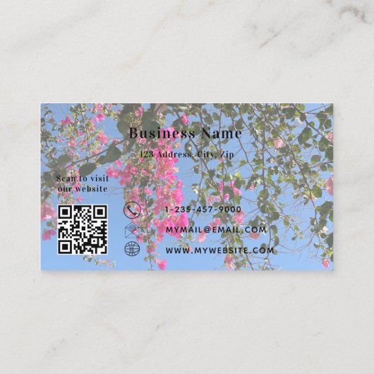 Floral aangepaste foto qr code business kortingskaartje (Achterkant)