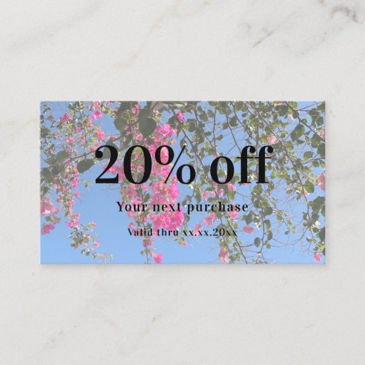 Floral aangepaste foto qr code business kortingskaartje (Voorkant)