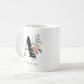 Floral aangepaste monogram naam koffiemok (Voorkant links)