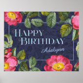  Floral Aangepaste Naam Birthday Gift Blue Poster (Voorkant)