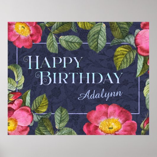  Floral Aangepaste Naam Birthday Gift Blue Poster (Voorkant)