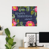  Floral Aangepaste Naam Birthday Gift Blue Poster (Thuiskantoor)