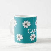 Floral aangepaste naam Blauwgroen Koffiemok (Voorkant links)