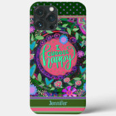 Floral aangepaste naam  Happy Quote Case-Mate iPhone Case (Achterkant)