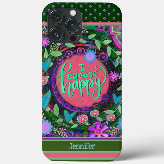 Floral aangepaste naam Happy Quote Case-Mate iPhone Case (Achterkant)