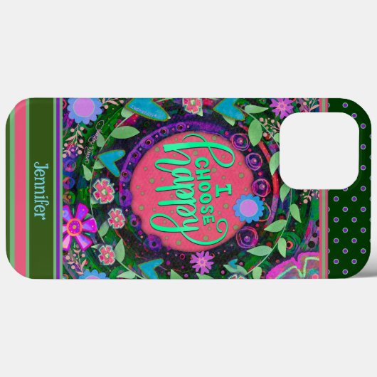 Floral aangepaste naam  Happy Quote Case-Mate iPhone Case (Achterkant (horizontaal))