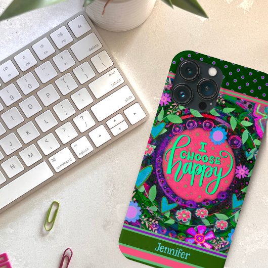 Floral aangepaste naam  Happy Quote Case-Mate iPhone Case