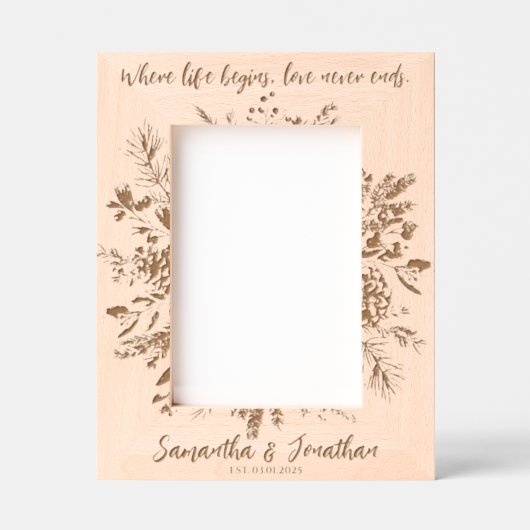 Floral Aangepaste Naam Paar Kerstfoto Keepsake Gegraveerde Lijstjes (Voorkant)