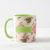  Floral Aangepaste Naam Roze Groen Mok (Links)