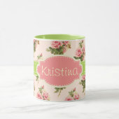  Floral Aangepaste Naam Roze Groen Mok (Midden)