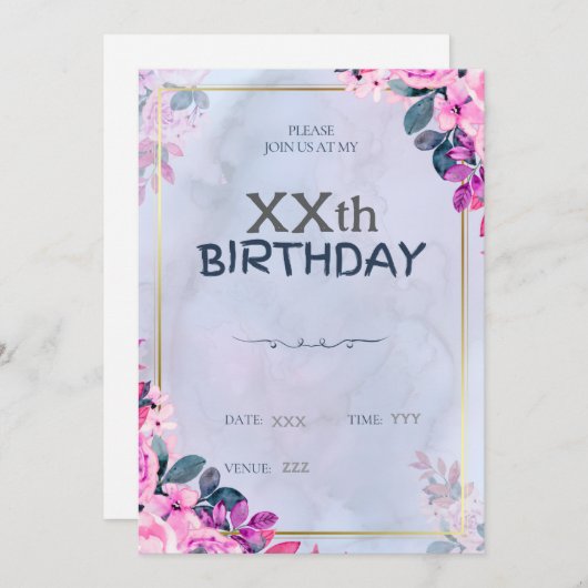 Floral Aangepaste Verjaardag Uitnodiging Kaart (Voorkant / Achterkant)