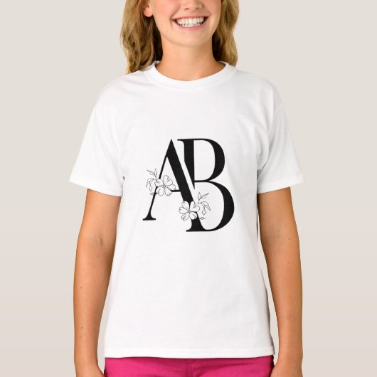 Floral AB Initiaal monogram T-shirt (Voorkant)